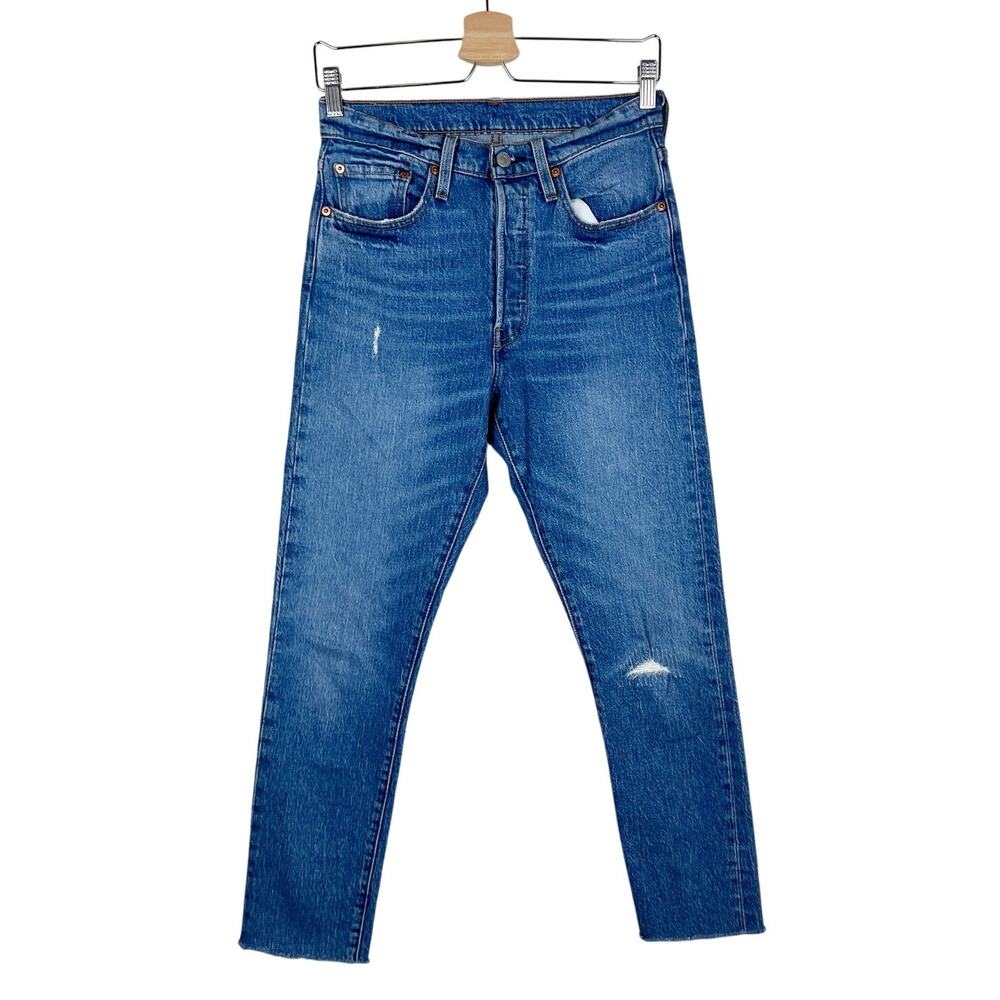 Levi's 501 Distressed High Rise Button Fly Cotton Denim Jeans Size 26